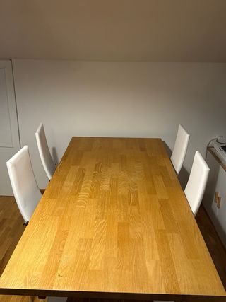 Mesa Comedor Madera + 4 Sillas Blancas