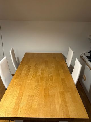 Mesa Comedor Madera + 4 Sillas Blancas