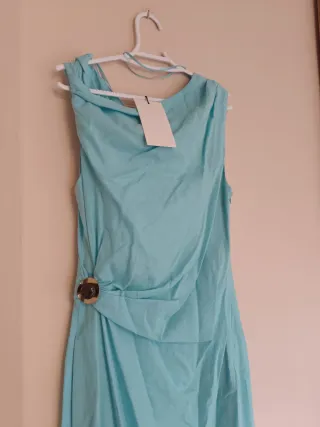 Vestido midi Zara asimétrico con aplique con lino