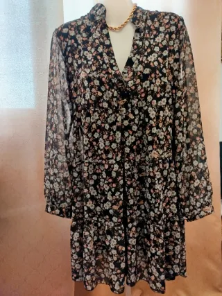 Abito donna fantasia floreale nero taglia S