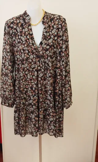Abito donna fantasia floreale nero taglia S