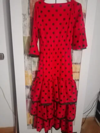Vestido Flamenco Rojo Lunares Negro