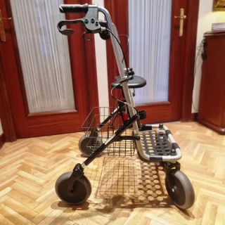 Andador 4 ruedas plegable. Asiento, cesta y frenos
