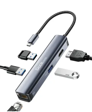 Hub USB-C Ethernet Dockteck Multipuerto 5 En 1