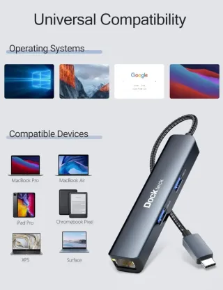 Hub USB-C Ethernet Dockteck Multipuerto 5 En 1