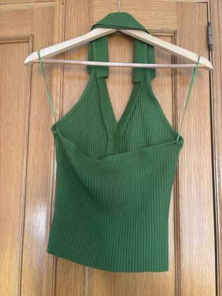 Top Zara verde cuello halter botones