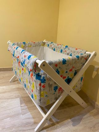 Minicuna madera blanca con estampado