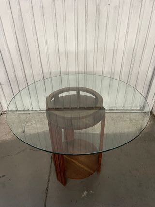 Mesa redonda cristal y madera