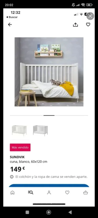 Cuna Ikea Sundvik + Colchón y Chichonera