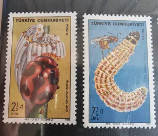 Lotto 9 francobolli tematici Turchia 1980 insetti