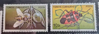 Lotto 9 francobolli tematici Turchia 1980 insetti