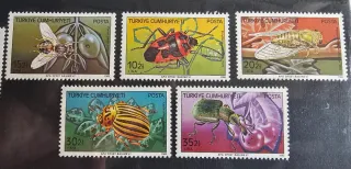 Lotto 9 francobolli tematici Turchia 1980 insetti