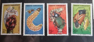 Lotto 9 francobolli tematici Turchia 1980 insetti