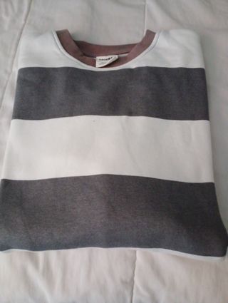 Sudadera Pull&Bear rayas gris y blanco Talla M