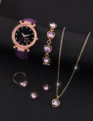 Conjunto de reloj, pulsera, collar y pendientes