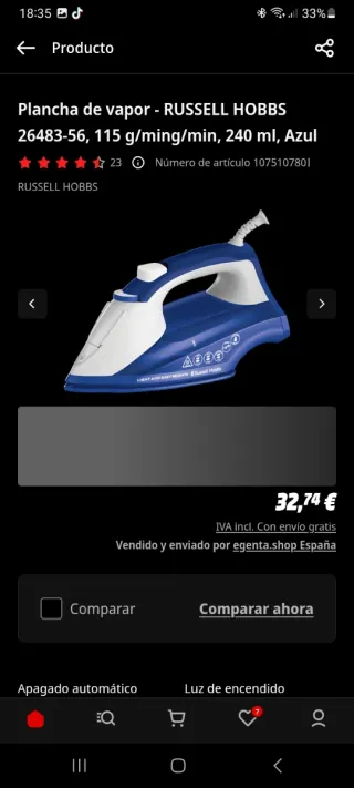 Plancha de vapor Russell Hobbs Azul