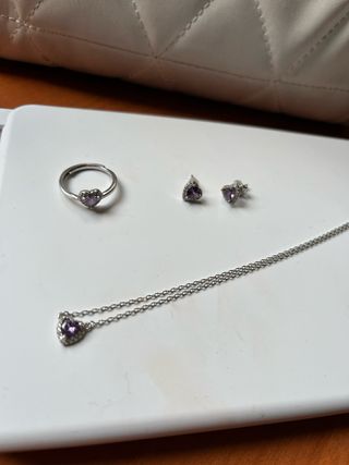 Conjunto Joyas PLATA collar anillo y pendientes