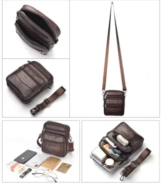 Bolso bandolera hombre piel marrón