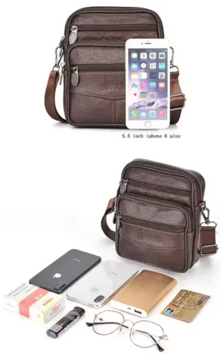 Bolso bandolera hombre piel marrón