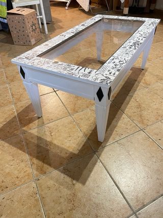 Mesa de centro vintage cristal y madera