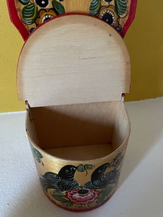 Contenitore Legno Dipinto a Mano Fiori Uccelli
