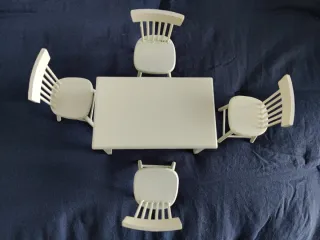 Mesa y 4 Sillas Madera Blanca Escala 1:12