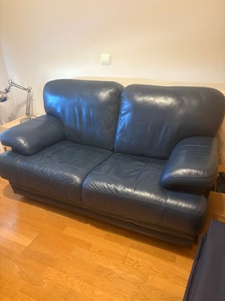 Sofá de piel azul 2 plazas