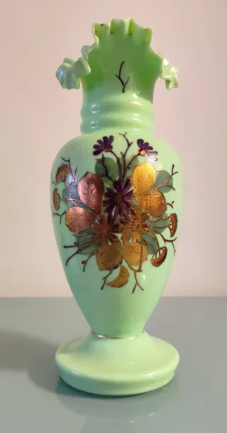 Jarrones Opalina Vintage Flores Doradas