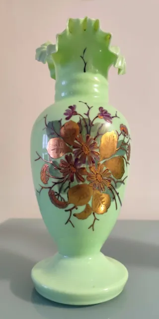 Jarrones Opalina Vintage Flores Doradas