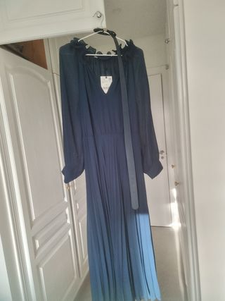 Vestido largo gasa azul T M Zara