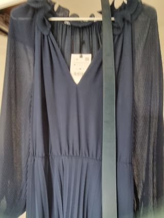 Vestido largo gasa azul T M Zara