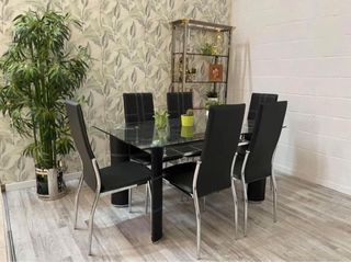 Mesa comedor cristal de lujo + 6 sillas