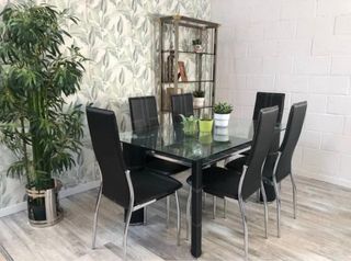 Mesa comedor cristal de lujo + 6 sillas