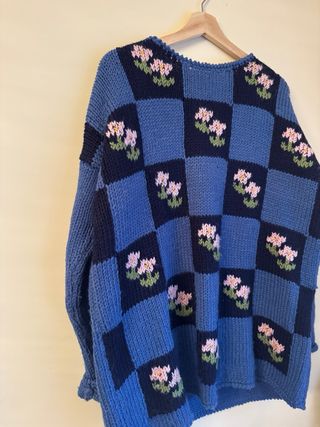 Jersey de punto vintage floral azul