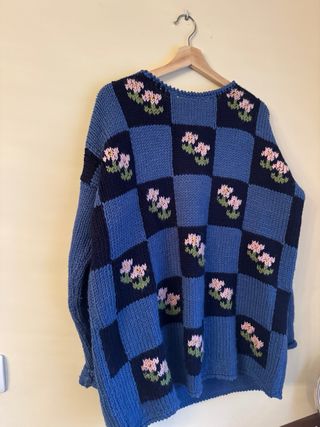 Jersey de punto vintage floral azul