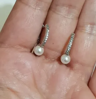 Pendientes Aro Perla Blanca Plata