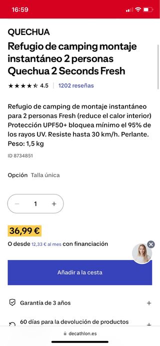 Refugio camping Decathlon Quechua 2 Seconds Fresh