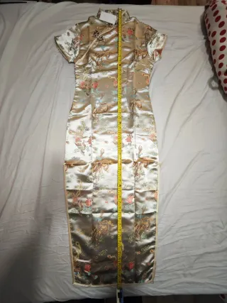 Vestido chino mujer amarillo talla S, ¡a estrenar!