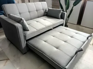 Sofá Cama Gris 193x113cm con Cojines