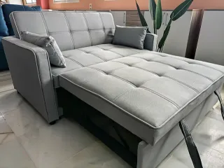 Sofá Cama Gris 193x113cm con Cojines