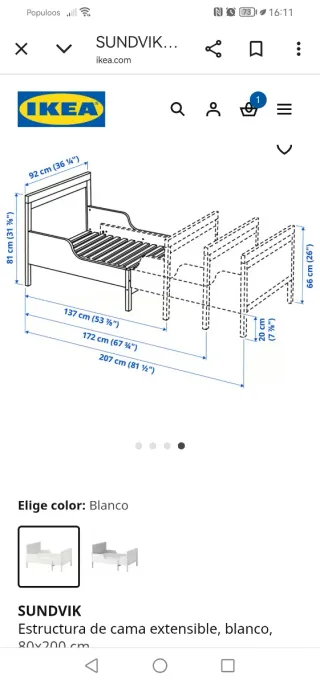 Cama extensible infantil IKEA SUNDVIK