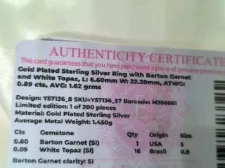 Anillo Plata Ley chapado en oro Granate y Topacios