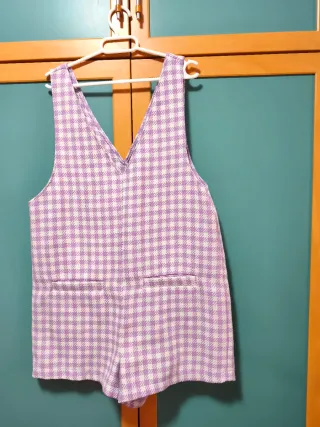 Pichi corto cuadros lila y blanco