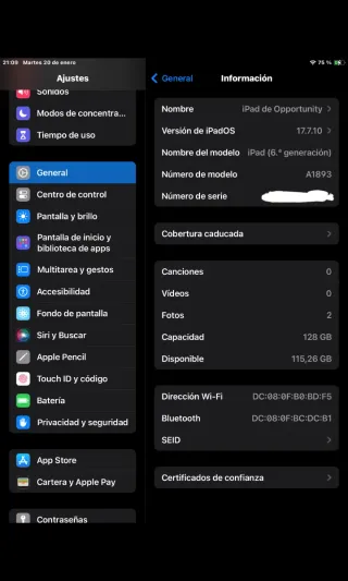 iPad 6ª Gen 128GB Wifi Gris (A1893)