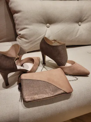 Conjunto Zapatos y Bolso Beige/Marrón