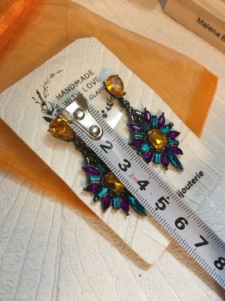 Pendientes Fiesta Madrinas Eventos Morado Amarillo