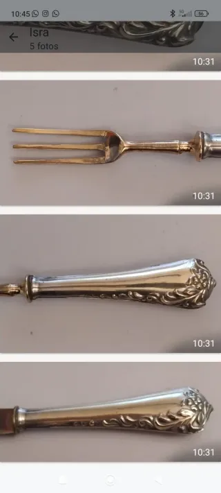 Cubiertos de postre antiguos dorados y plateados