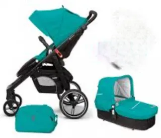Carro de bebé y capazo color turquesa