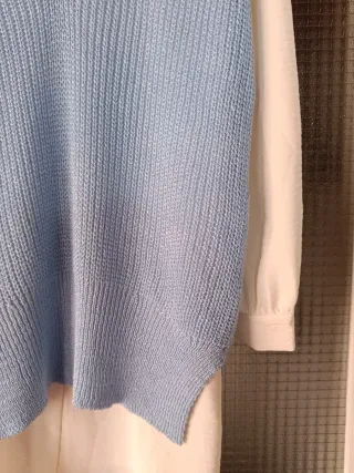 Conjunto Blusa Cuello Bebé y Chaleco Azul