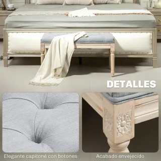 Banco pie de cama tapizado gris y beige